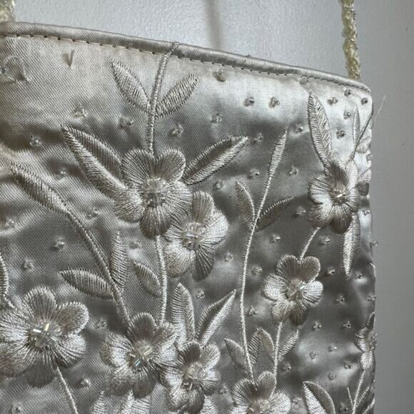 Vintage Handmade White Beaded Floral Fringe Boho Crossbody Bag Purse Bridal - Picture 7 of 16